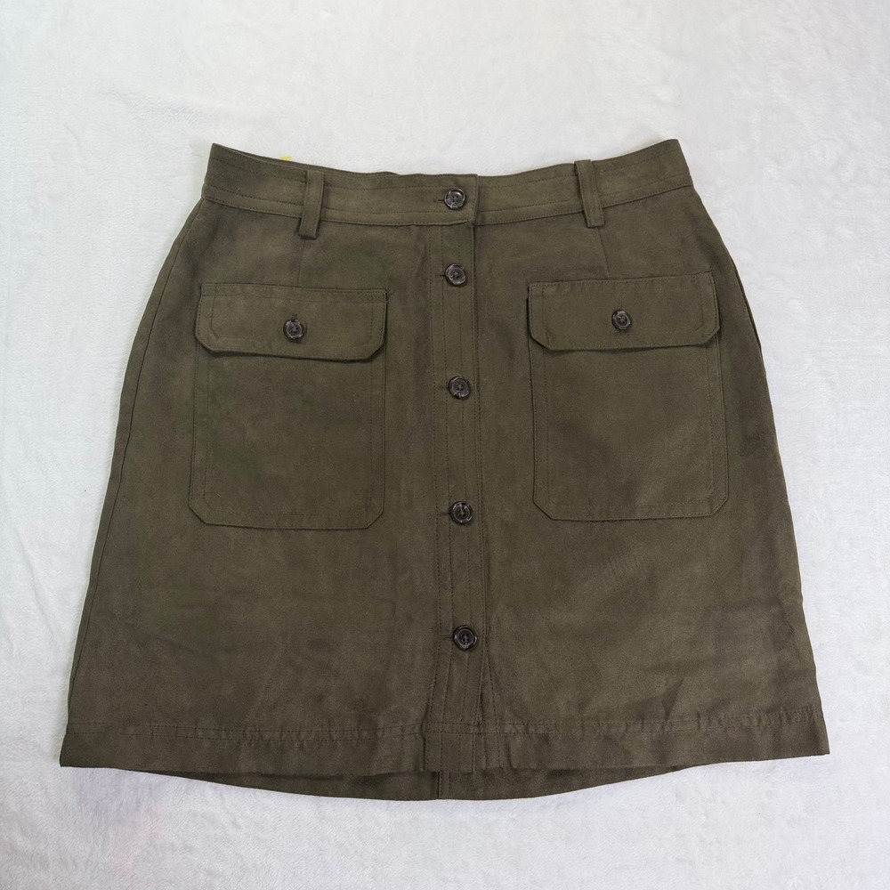 Banana Republic Vegan Suede‎ Button Front Mini Skirt Olive Green Heritage Size 6